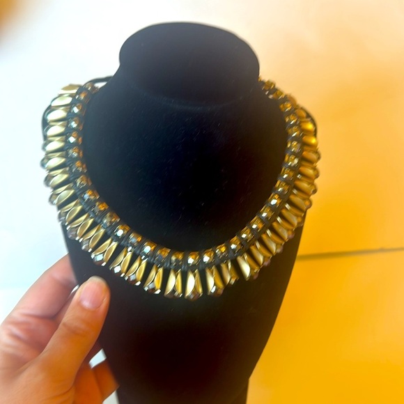 NWT Chicos Rhinestone and Leather Gold and Black statement Necklace - Picture 5 of 7